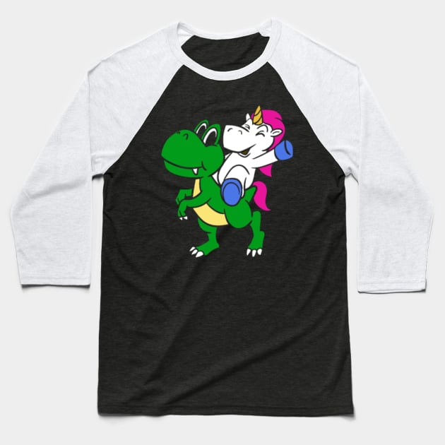 Unicorn Riding Dinosaur- Baseball T-Shirt by Xizin Gao